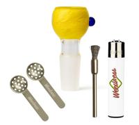 Weedness - Testina in Vetro per Bong, 18,8 mm, Taglio Heavy, con Raschietto, setaccio e Clip, Accessorio per Testina, 4-Teiliges Set
