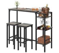 Weehom Set di tavolo da bar e sedie per piccole cucine e appartamenti - Set di tavolo da pranzo salvaspazio per 2, 3 ripiani con portabottiglie integrato, set tavolo da pranzo per la colazione, grigio