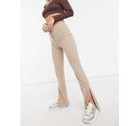 Weekday - Alecia - Pantaloni a gamba dritta con spacco anteriore beige a righe-Neutro 42