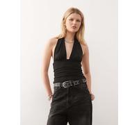 Weekday - Aline - Top allacciato al collo nero con scollo profondo M