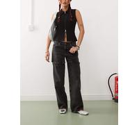 Weekday - Ample - Jeans ampi neri a vita bassa con dettaglio aperto-Nero W27