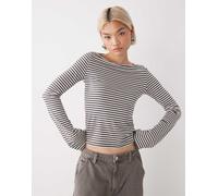 Weekday - Annie - Top a maniche lunghe morbidissimo bianco sporco e color talpa a righe con scollo a barchetta M