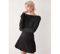 Weekday - Annie - Top a maniche lunghe morbidissimo grigio scuro e nero a righe con scollo a barchetta S