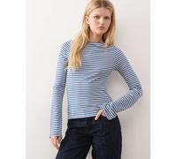 Weekday - Annie - Top a maniche lunghe morbido a righe color blu e giallo latticello con scollo a barchetta - In esclusiva per ASOS XL