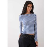 Weekday - Annie - Top a maniche lunghe morbido a righe color blu e giallo latticello con scollo a barchetta - In esclusiva per ASOS S