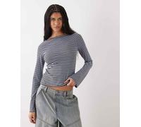 Weekday - Annie - Top a maniche lunghe morbido a righe color marrone cioccolato e azzurro con scollo a barchetta - In esclusiva per ASOS S