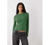Weekday - Annie - Top a maniche lunghe morbido a righe color nero e verde con scollo a barchetta - In esclusiva per ASOS S