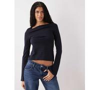 Weekday - Annie - Top a maniche lunghe morbido blu navy a righe con scollo a barchetta - In esclusiva per ASOS XS