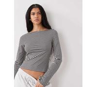 Weekday - Annie - Top a maniche lunghe morbido grigio scuro e grigio chiaro a righe con scollo a barchetta - In esclusiva per ASOS XL