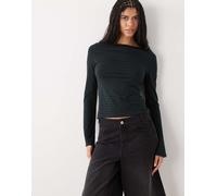 Weekday - Annie - Top a maniche lunghe morbido verde bosco a righe con scollo a barchetta - In esclusiva per ASOS S