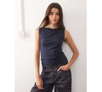 Weekday - Annie - Top senza maniche morbidissimo blu navy scuro con scollo a barchetta L
