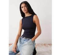 Weekday - Annie - Top senza maniche morbido blu navy a righe con scollo a barchetta - In esclusiva per ASOS XS