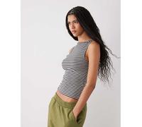 Weekday - Annie - Top senza maniche morbido grigio a righe con scollo a barchetta - In esclusiva per ASOS XL