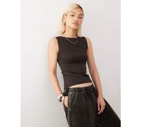 Weekday - Annie - Top senza maniche super morbido marrone scuro con scollo a barchetta XL