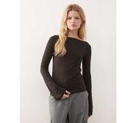 Weekday - Annieboat - Top a maniche lunghe marrone scuro con scollo a barchetta XL