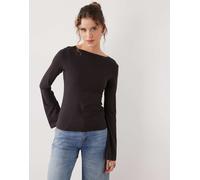 Weekday - Annieboat - Top a maniche lunghe marrone scuro con scollo a barchetta XS