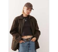 Weekday - Barn - Giacca oversize cerata marrone scuro M