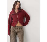 Weekday - Cardigan bordeaux mélange a coste larghe con chiusura zip-Rosso L