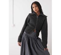 Weekday - Cardigan nero mélange a coste larghe con orlo a coste e zip M