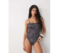 Weekday - Costume da bagno con scollo squadrato e scollatura sul retro con stampa effetto coccodrillo antracite-Grigio L