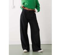 Weekday - Dara - Pantaloni a fondo ampio e vita bassa neri con pieghe sul davanti-Nero 42
