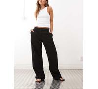 Weekday - Drew - Pantaloni extra larghi neri con vita medio alta e pieghe sul davanti-Nero 38