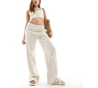 Weekday - Emmie - Pantaloni in misto lino beige a vita bassa-Neutro 38