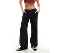 Weekday - Emmie - Pantaloni in misto lino neri a vita bassa-Nero 44