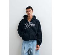 Weekday - Felpa con cappuccio oversize blu navy con zip e ricamo di battiti L