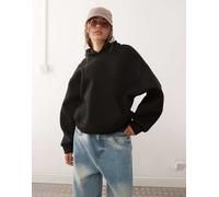 Weekday - Felpa oversize in tessuto effetto scuba nera con cappuccio-Nero M