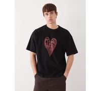 Weekday - Great Boxy - T-shirt nera con stampa di cuori-Nero M