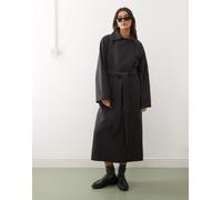 Weekday - Kia - Cappotto oversize in misto lana grigio scuro mélange con bottone doppio e allacciato in vita XS
