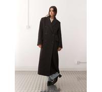 Weekday - Logan - Cappotto oversize in misto lana color talpa con motivo a spina di pesce-Grigio XL