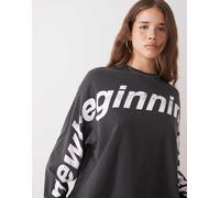 Weekday - Maglietta a maniche lunghe oversize nero slavato con stampa grafica "New Beginning" S