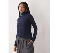 Weekday - Maglietta a maniche lunghe slim a collo alto con motivo a righe blu navy e nere XS