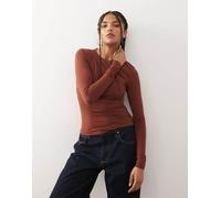 Weekday - Maglietta a maniche lunghe slim color ruggine-Rosso XS