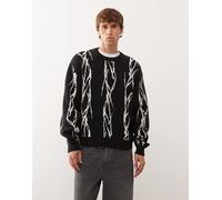 Weekday - Maglione oversize nero con grafica jacquard di filo spinato XL