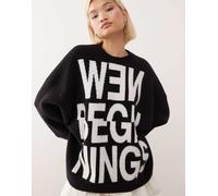 Weekday - Maglione oversize nero con stampa jacquard “New Beginnings” S