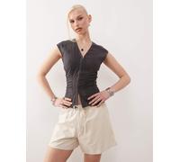Weekday - Pantaloncini beige con vita elasticizzata-Neutro XL