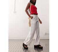 Weekday - Pantaloni ampi in misto lino bianchi-Bianco 38