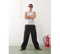 Weekday - Pantaloni ampi neri a righe beige-Nero XS