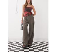 Weekday - Pantaloni ampi plissé color talpa scuro-Grigio M