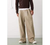 Weekday - Pantaloni chino oversize a fondo ampio con pieghe frontali beige-Neutro 46
