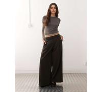 Weekday - Pantaloni oversize a fondo ampio color marrone grigio mélange con pieghe 44