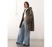 Weekday - Parka oversize color talpa scuro con fodera rimovibile e cappuccio in pelliccia sintetica-Grigio XS