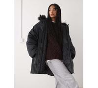 Weekday - Parka oversize con pelliccia sintetica rimovibile nero L