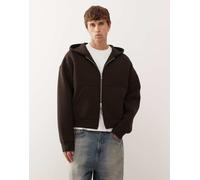 Weekday - Simon - Felpa in tessuto effetto scuba color marrone scuro con cappuccio e zip XL