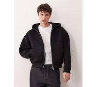 Weekday - Simon - Felpa in tessuto effetto scuba nera con zip e cappuccio-Nero XS