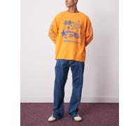 Weekday - Space - Jeans dritti comodi lavaggio blu effetto marmo con spacco sul fondo W27