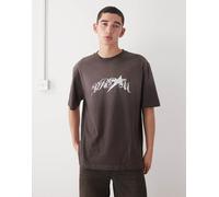 Weekday - T-shirt comoda marrone sfocato con stampa grafica S